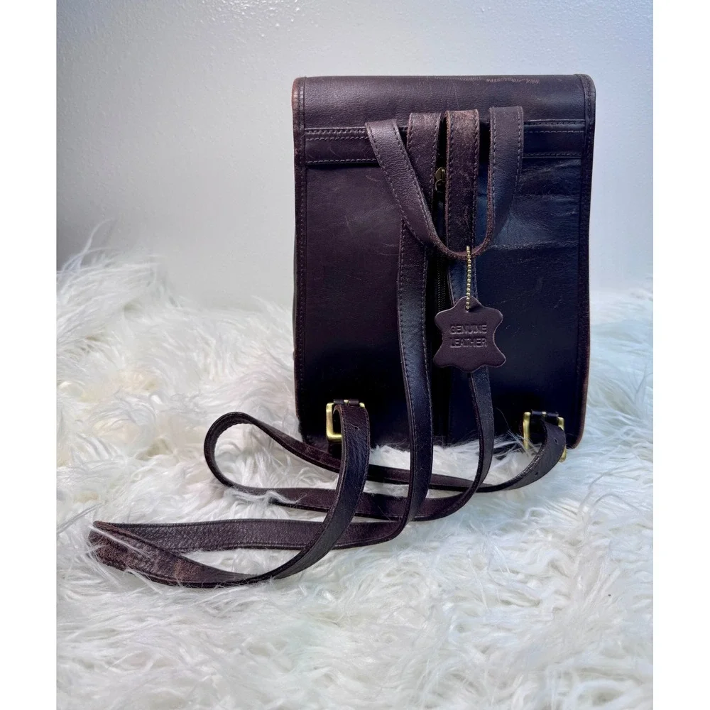 Vintage Croft & Barrow Leather Backpack Dark Brown Chocolate Turn Lock Flap